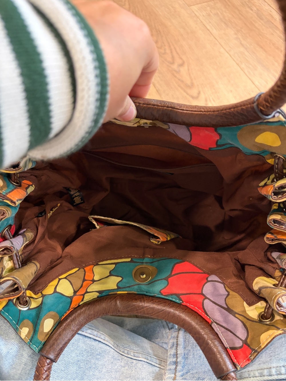 Vintage Relic Butterfly Canvas Satchel Bag Boho Embroidered Purse Tote - Picture 10 of 10